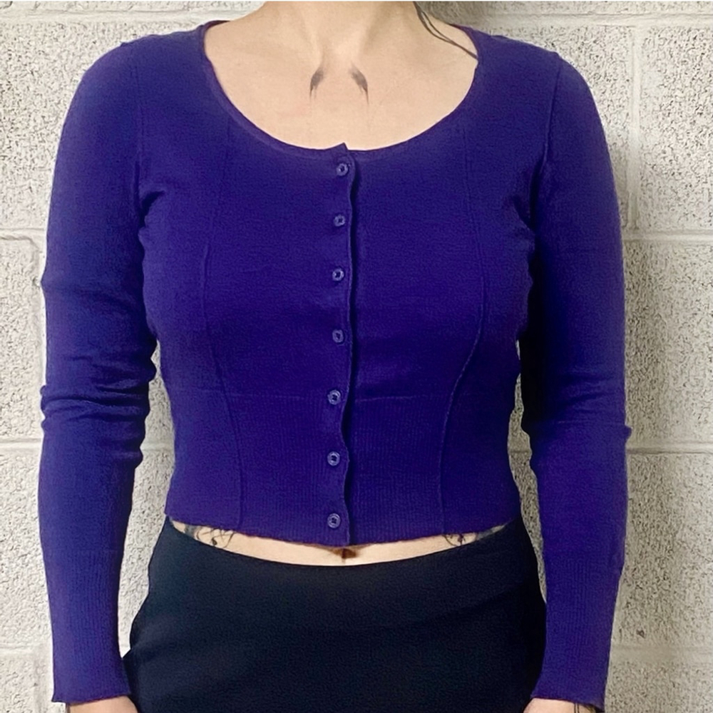 Purple 100% Cotton Fitted Long Sleeve Cardigan Size M